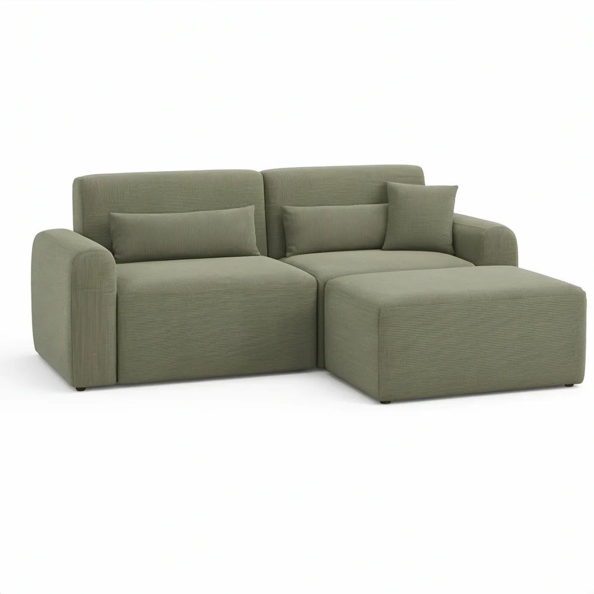 Sofá modular de 2 lugares com chaise longue à direita em tecido canelado verde-sálvia, 220 x 150 x 82 cm