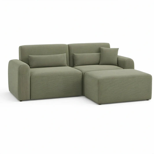 Sofá modular de 2 lugares com chaise longue à direita em tecido canelado verde-sálvia, 220 x 150 x 82 cm